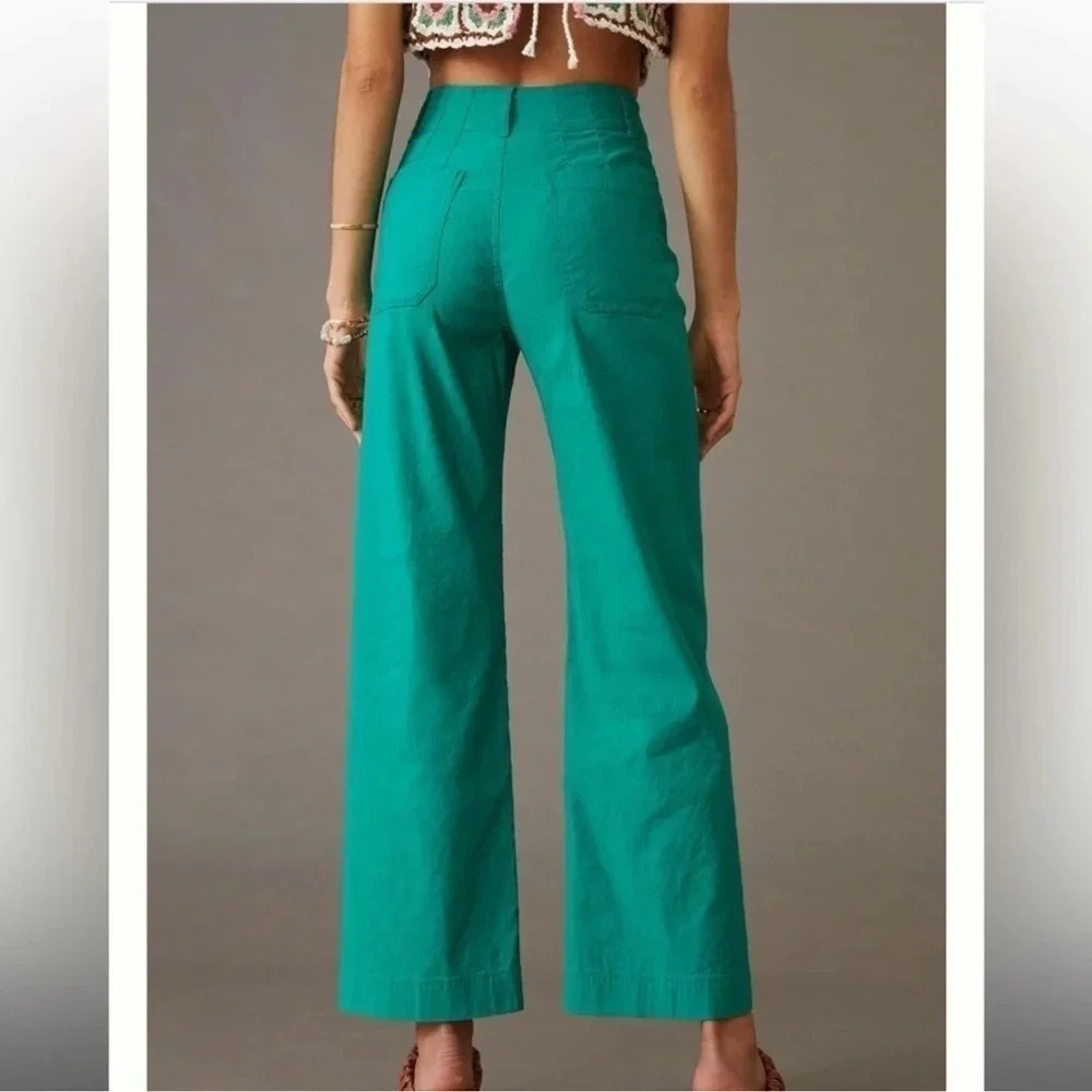 Anthropologie The Colette Linen Wide -Leg Pants Maeve Green 26P - Picture 3 of 12